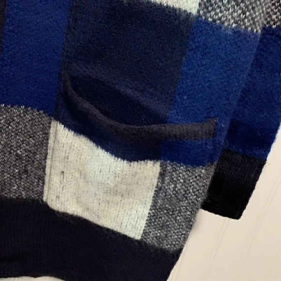 Lucky Brand Size M Blue Buffalo Check Open Front Long Cardigan Sweater NEW! - Picture 6 of 8